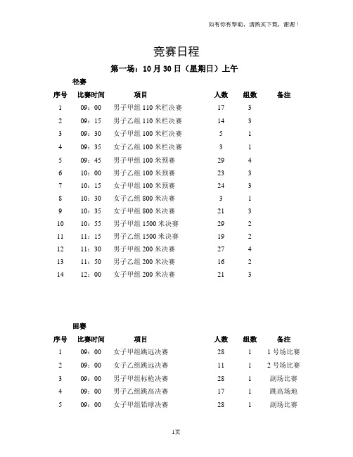 体育学院田径运动会竞赛日程表