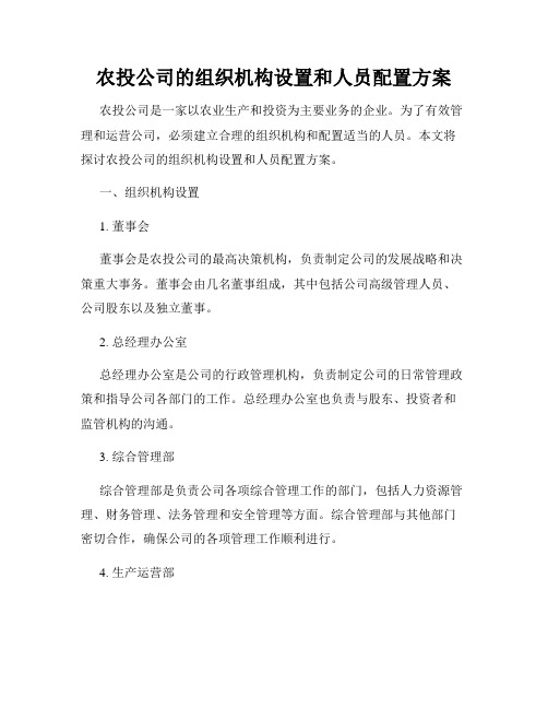 农投公司的组织机构设置和人员配置方案