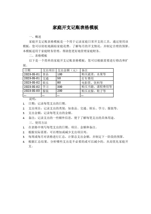 家庭开支记账表格模板