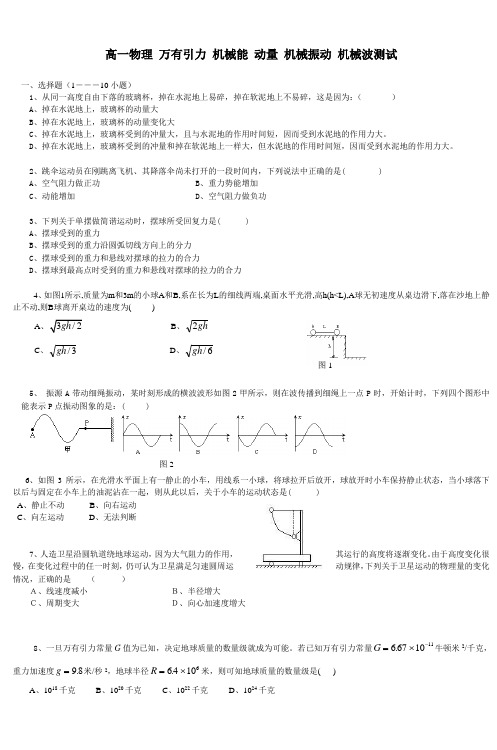 高一物理 万有引力 机械能 动量 机械振动