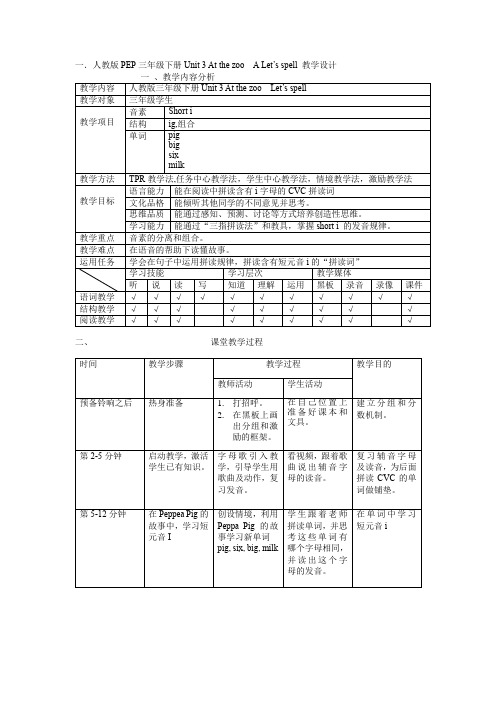 Unit 3 At the zoo  A Let’s spell (教案)-英语三年级下册