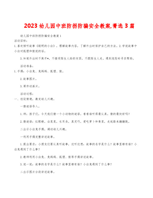 2023幼儿园中班防拐防骗安全教案,菁选3篇