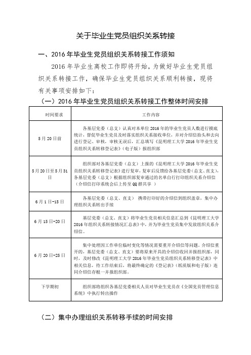 关于毕业生党员组织关系转接和党员组织关系集中排查等工作的安排