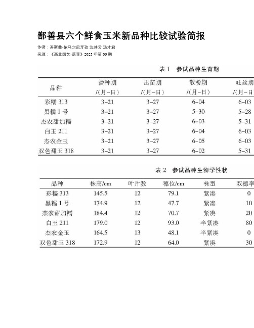 鄯善县六个鲜食玉米新品种比较试验简报