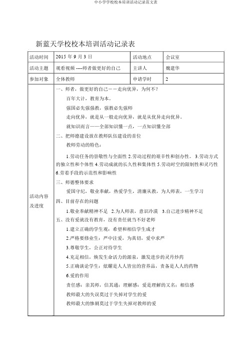 中小学学校校本培训活动记录范文表