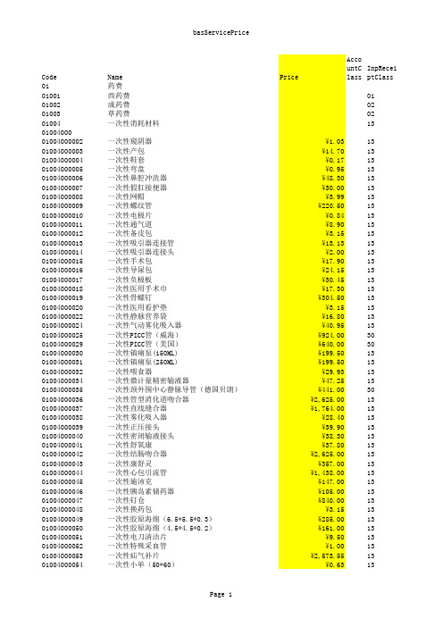 2013年医疗行业服务价格表