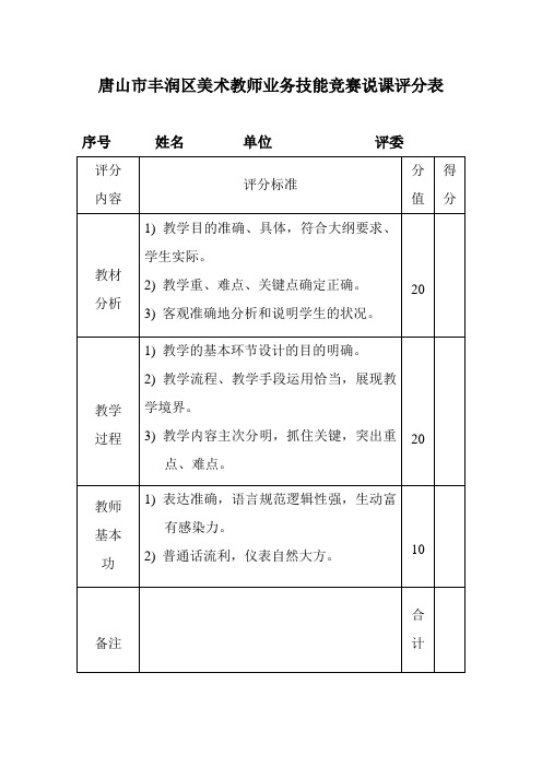 、音、体、美教师业务技能竞赛说课和专业技能评分表