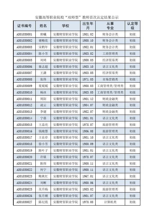 安徽省高等职业院校“双师型”教师首次认定结果公示