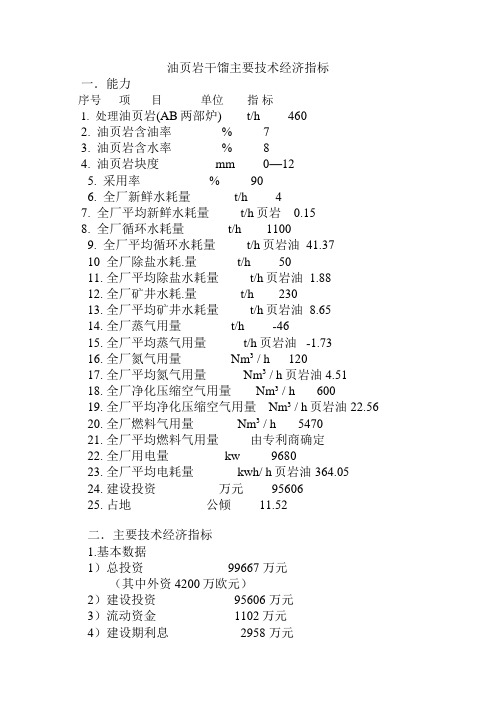 油页岩干馏的技术经济指标