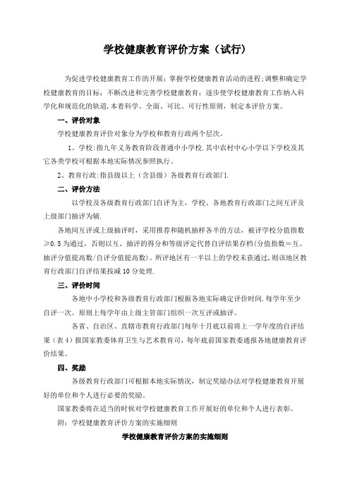 健康教育评价方案与评价表