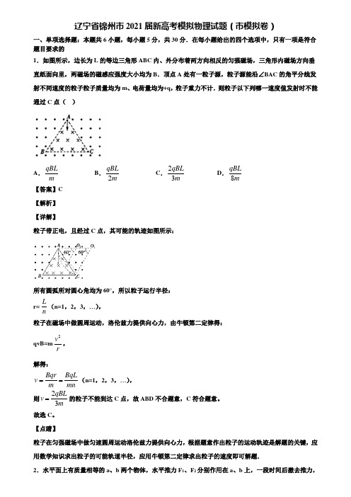 辽宁省锦州市2021届新高考模拟物理试题(市模拟卷)含解析