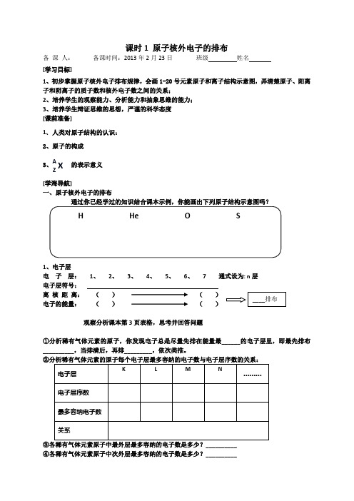 必修专题 原子核外电子排布课时 教学案