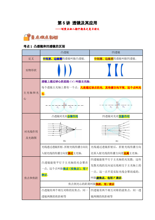 人教版八年级物理上学期期末专项《 透镜及其应用》复习精细讲义及解析