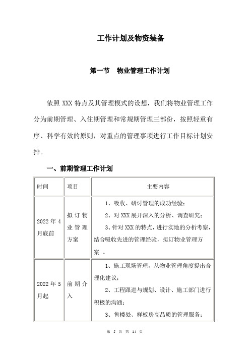 物业工作计划及物资装备计划(2022年最新版)