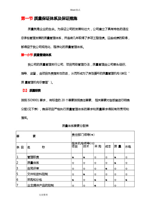 质量保证体系和保证措施方案