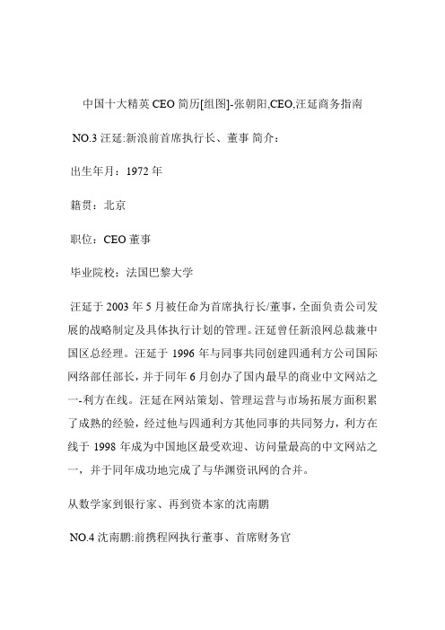 中国十大精英CEO简历[组图]张朝阳,CEO,汪延.doc