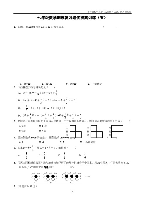 七年级数学期末复习培优提高训练(五)及答案