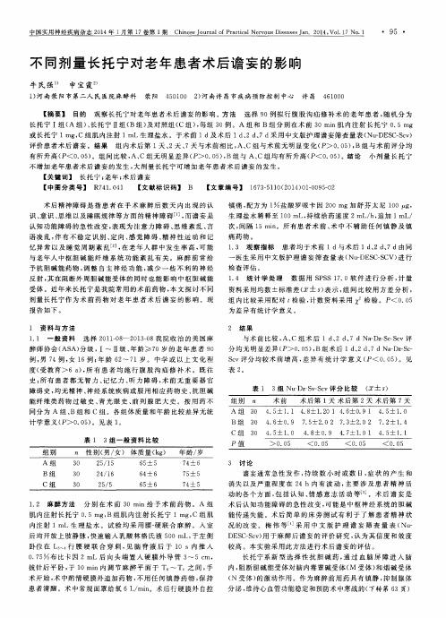 不同剂量长托宁对老年患者术后谵妄的影响