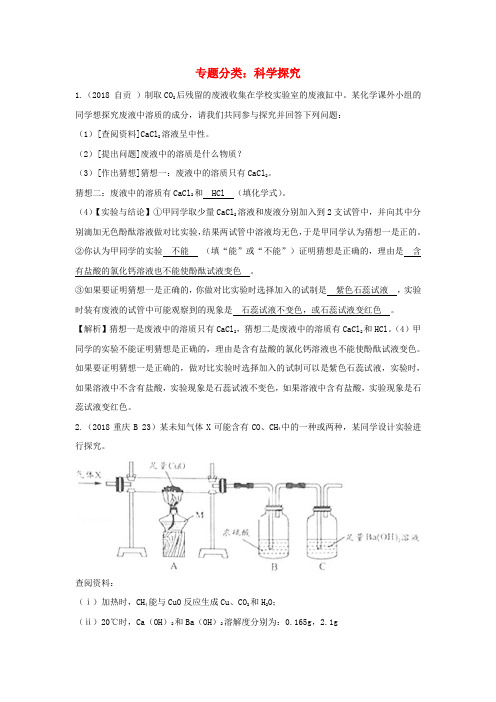 2018中考化学真题分类汇编 专题分类 科学探究(含解析)