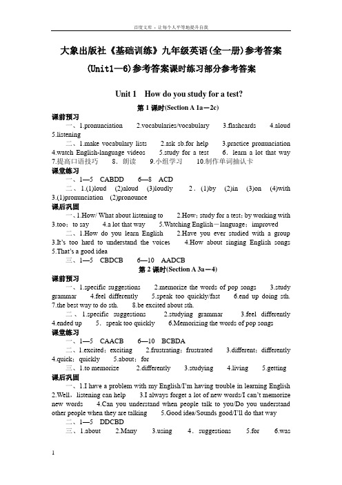 大象出版社基础训练九年级英语(全一册)参考答案(Unit1—6)