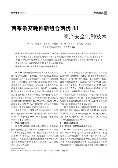 两系杂交晚稻新组合两优88高产安全制种技术