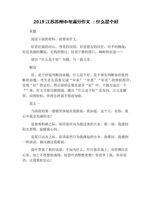 2019江苏苏州中考满分作文 ：什么是个好