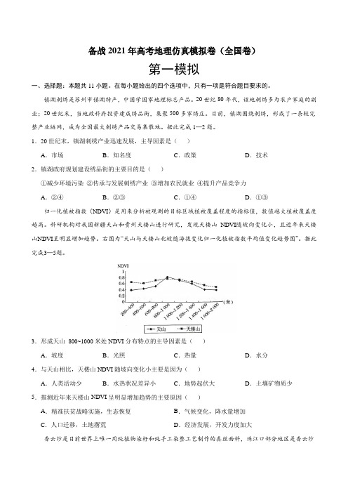 卷1-备战2021年高考地理仿真模拟卷(全国卷)