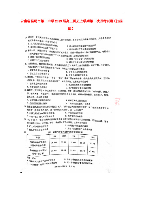 云南省昆明市第一中学2019届高三历史上学期第一次月考试题(扫描版)