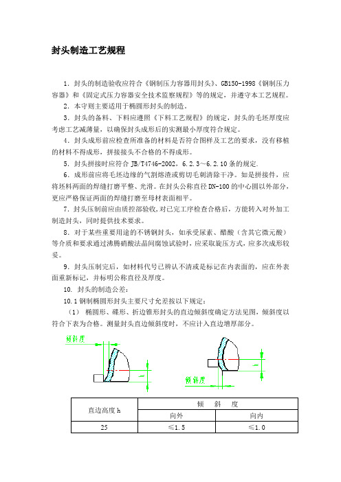 封头制造工艺规程