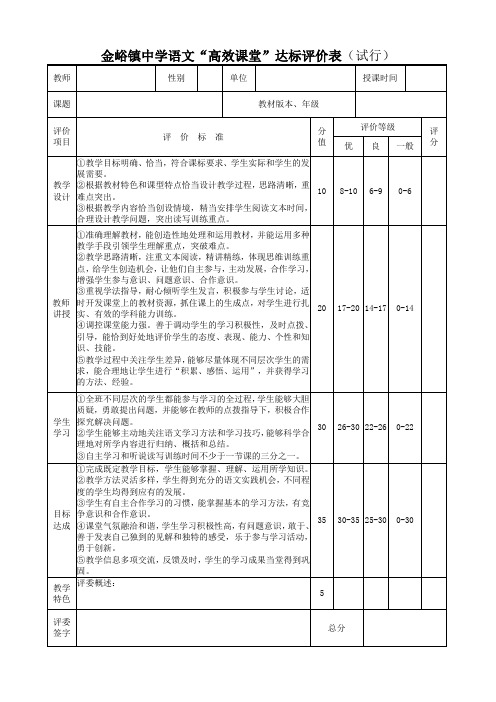 初中高效课堂”达标评价表