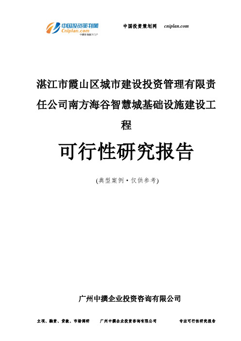 湛江市霞山区城市建设投资管理有限责任公司南方海谷智慧城基础设施建设工程可行性研究报告-广州中撰咨询