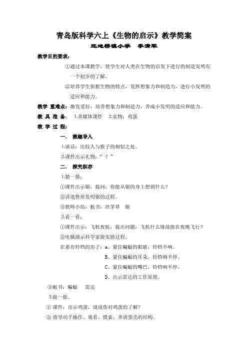 青岛版科学六上《生物的启示》教学简案