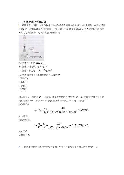 2020-2021全国中考物理浮力类问题的综合中考真题分类汇总