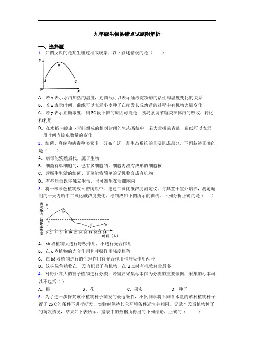 九年级生物易错点试题附解析