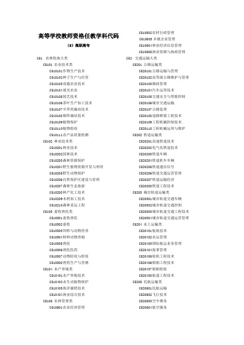 高等学校教师资格任教学科代码