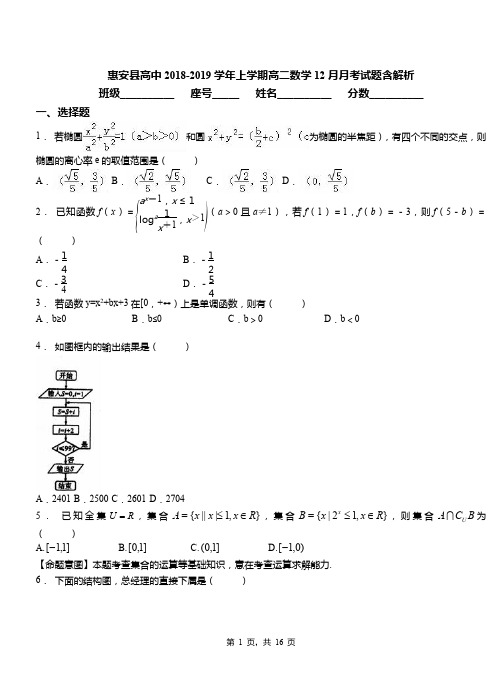 惠安县高中2018-2019学年上学期高二数学12月月考试题含解析