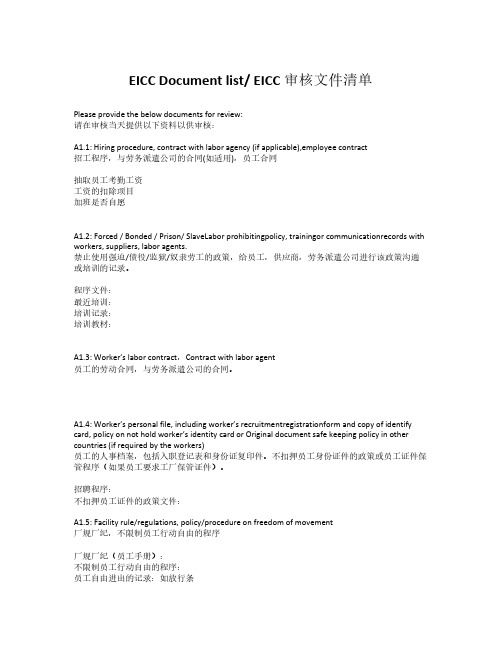 2018版RBA(原EICC)审核文件清单(UL)