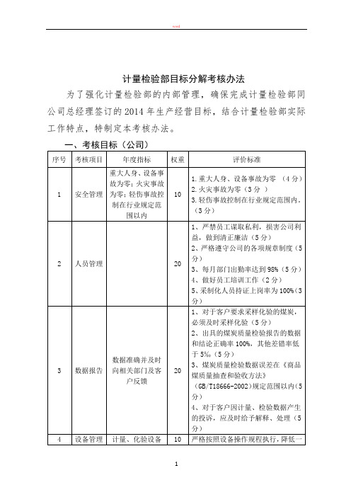 计量检验部目标分解考核办法