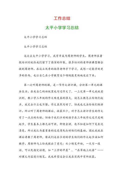 工作总结：太平小学学习总结