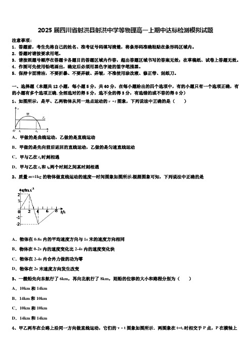 2025届四川省射洪县射洪中学等物理高一上期中达标检测模拟试题含解析