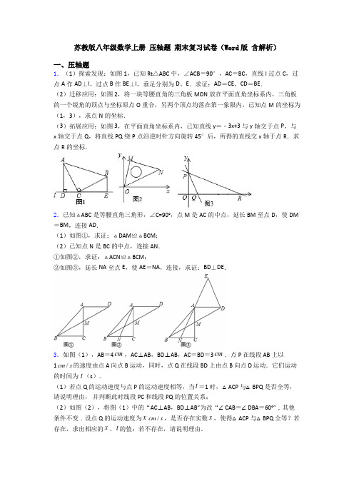 苏教版八年级数学上册 压轴题 期末复习试卷(Word版 含解析)