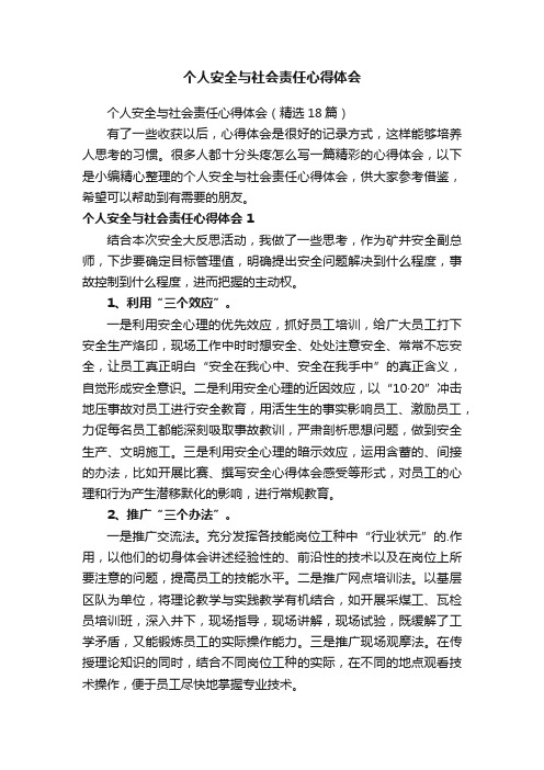 个人安全与社会责任心得体会（精选18篇）