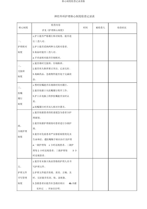 核心制度检查记录表格