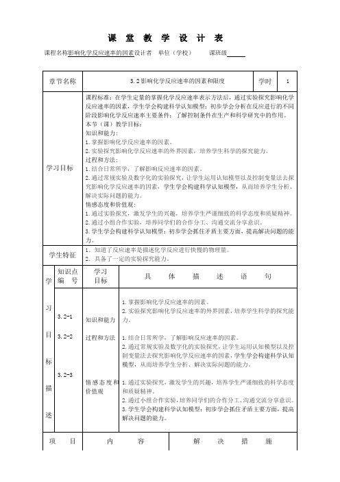 人教版 高一化学 必修一《影响化学反应速率的因素》教学设计