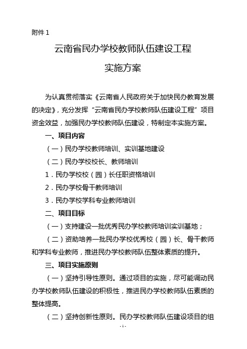 云南省民办学校教师队伍建设工程实施方案