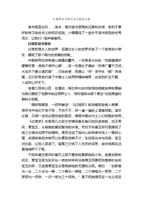 红楼梦读书报告范文精选5篇_学习总结_