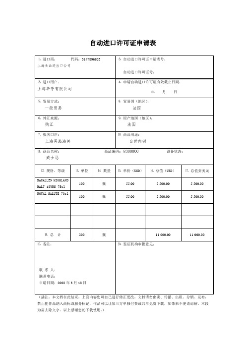 进口许可证申请表管理文档