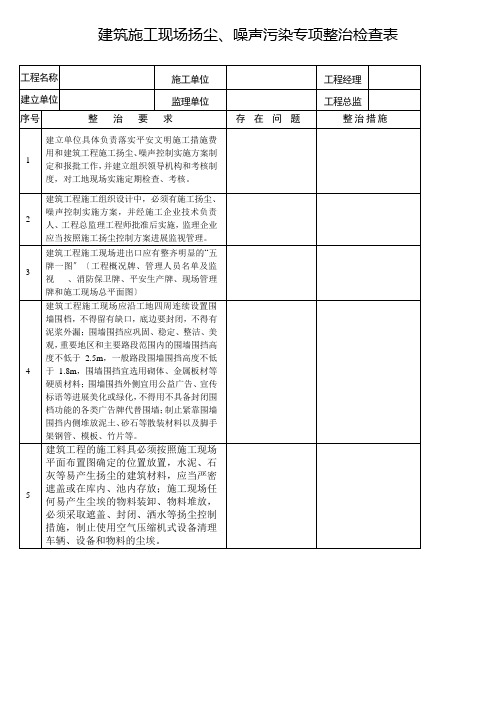 建筑施工现场扬尘噪声污染专项整治检查表