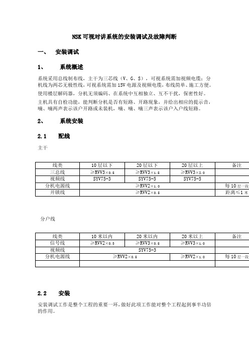 NSK可视对讲系统的安装调试及故障判断汇总