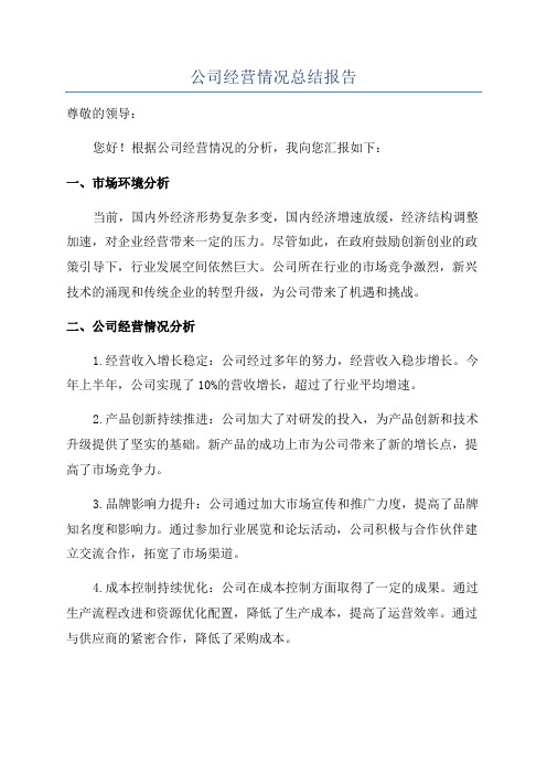 公司经营情况总结报告